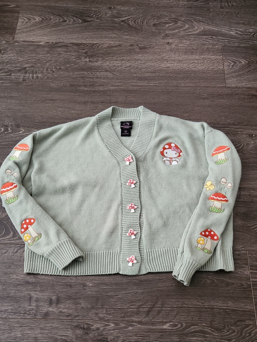 SANRIO Hello Kitty Mushroom Embroidered Girls Skimmer Cardigan - Picture 6 of 16